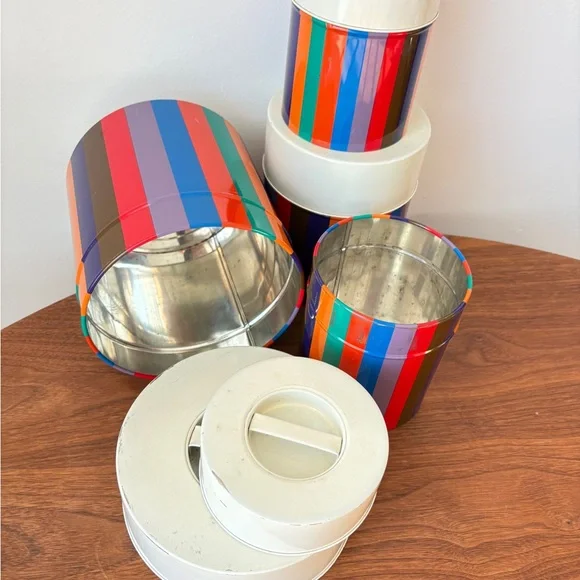 San Remo Colorful Striped Canister Set Mid Century Kitchen Bathroom Storage Tins - Picture 11 of 16